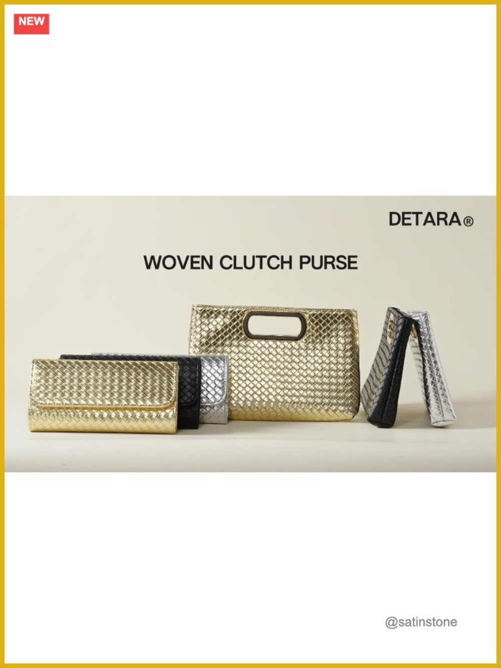 Woven PU Leather Crossbody Clutch Purse for Evening Party Prom Handbag with - Picture 7 of 7